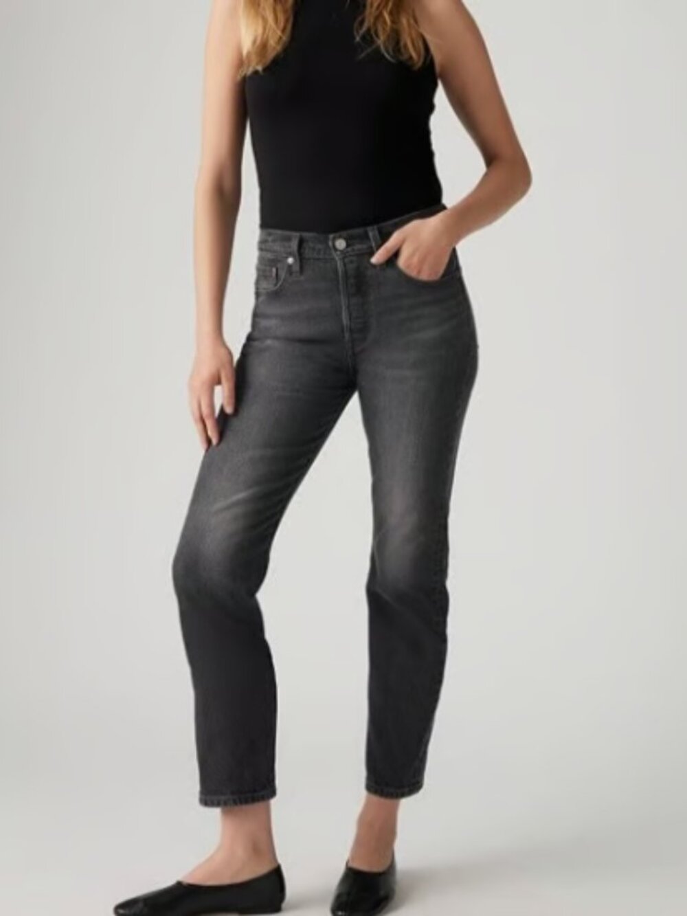 LEVIS 501 CROPPED WASHED BLACK LONG LIVE QUEEN NWT $79 ANKLE JEANS 32 w